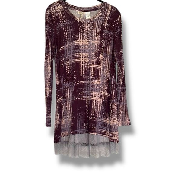 LOGO by Lori Goldstein Tops - Logo By Lori Goldstein Long Sleeve Lace Hem Tunic Top Purple Gray Abstract XS